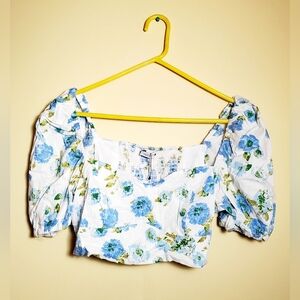 Zara Floral Print Linen Crop Top Size Medium